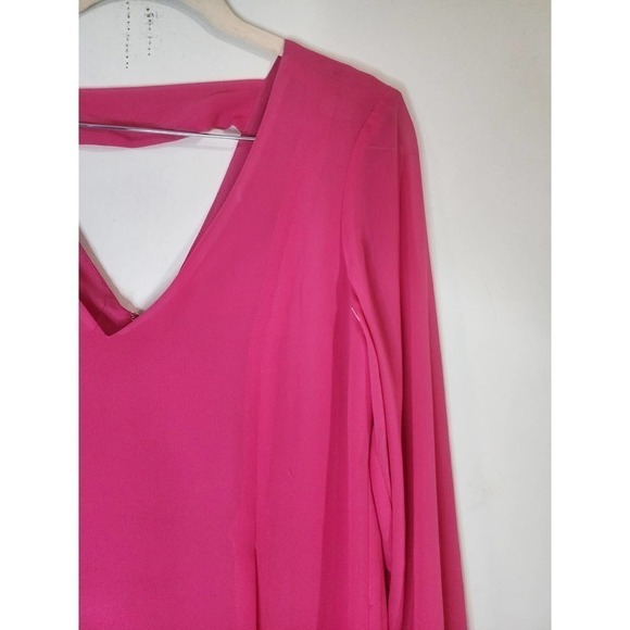 I.N.C International Pink Women XS V Neck Mini Long Sleeve Barbie Shift Dress - Picture 7 of 8